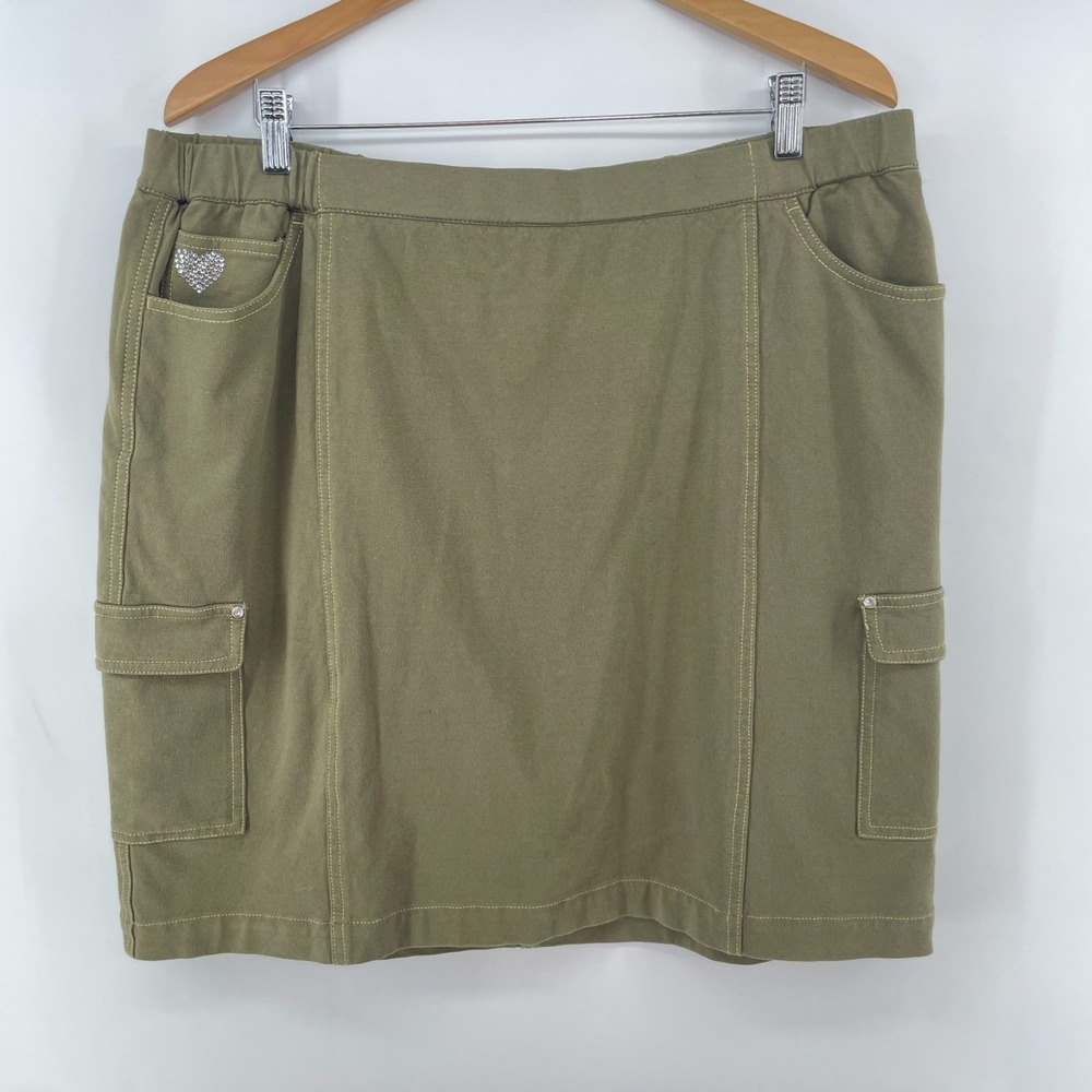Dream Jeannes Quacker Factory Skort  XL Cargo Olive Green Stretch Shorts Skirt